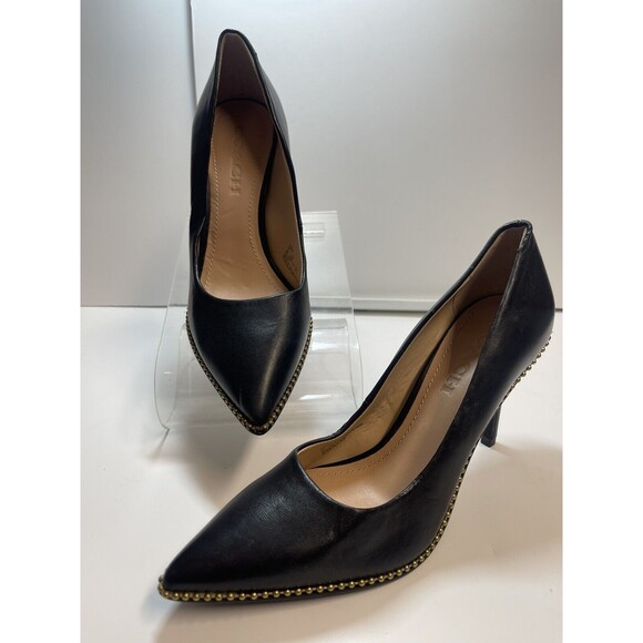 COACH Waverly Leather Pump With Beadchain In Black & Gold Sz 6 - Picture 3 of 12